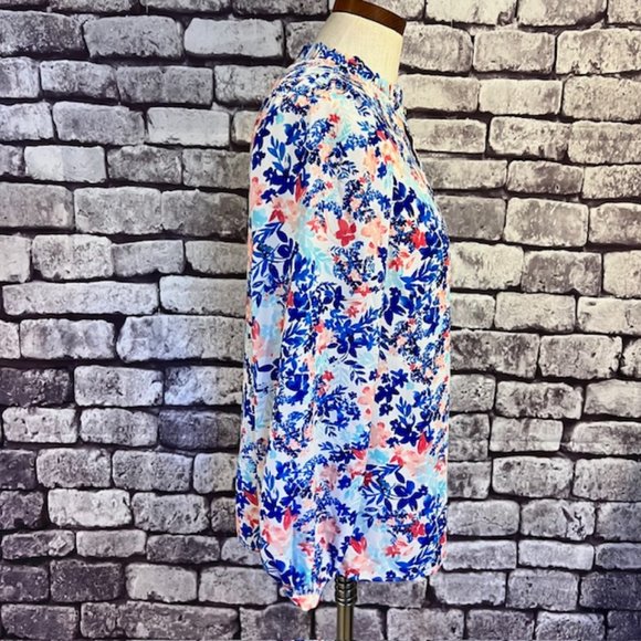 Talbots NWT Multicolored Long Sleeve Blouse W/ Ruffled Collar Size SP - Picture 7 of 8